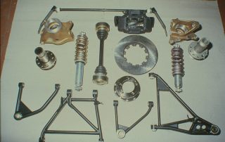 BMW M1 - production, double wishbone for rear axle suspension, shock absorber with springs, constant velocity drive shaft, carrier for rear wheel bearing, brake disc and caliper, anti-roll bar